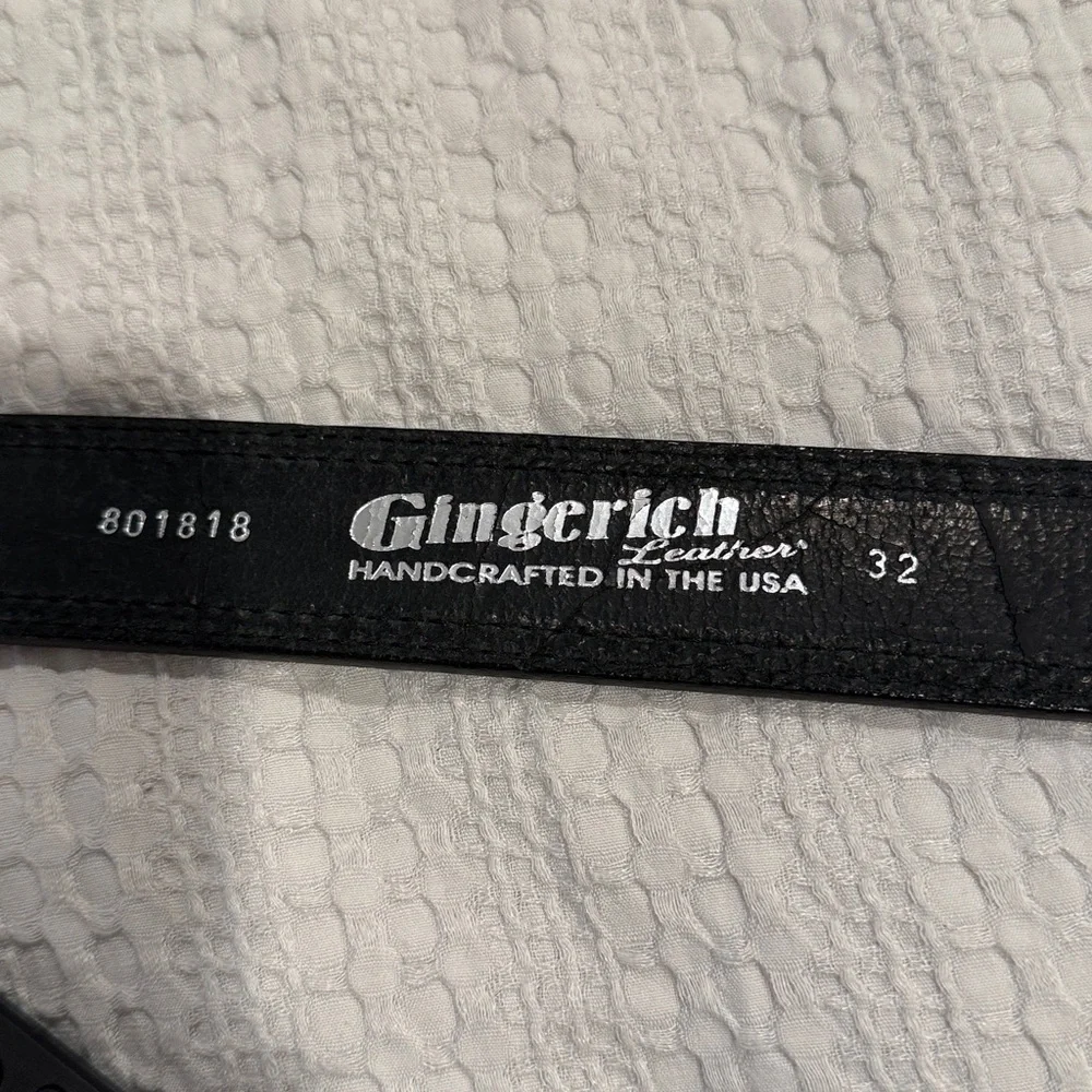 Gingrich Black Leather Belt Silver Buckle Classic Dress Style Size 32 (B1)
